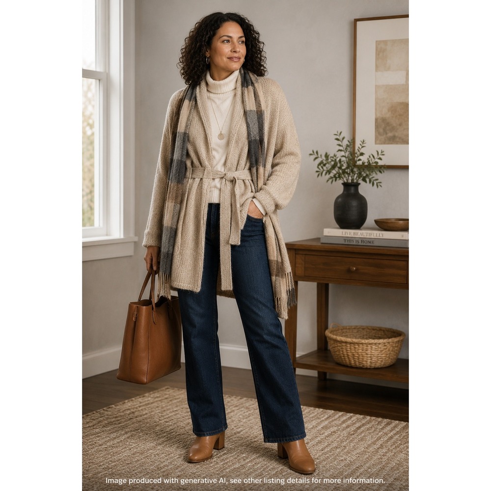 James Perse Cardigan Sweater Womens 1 Beige Chunky Knit Belted Long WPT2591